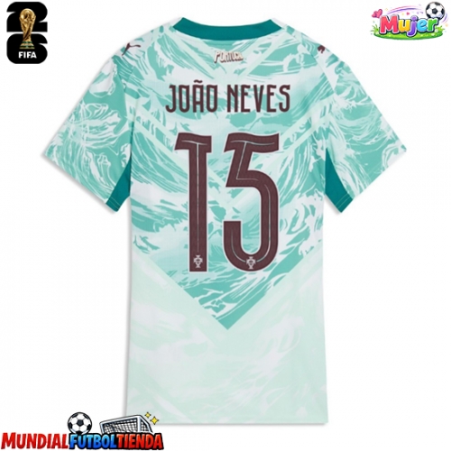 Camiseta Portugal Joao Neves #15 Segunda Equipación Replica Mundial 2026 para mujer mangas cortas